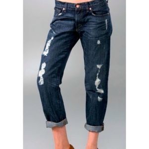 J Brand “Camille” Distressed Destroyed Dark Blue Boyfriend Jeans Crop size 30